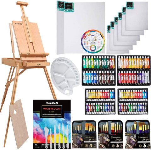 MEEDEN 145 Piece Deluxe Artist Painting Set with French Easel, Art Painting Brushes, Paint Tubes, Painting Pads, Stretched Canvas, Painting Knives
