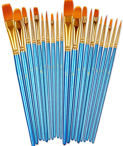 BOSOBO Paint Brushes Set, 2 Pack 20 Pcs Round Pointed Tip Paintbrushes Nylon Hair Artist Acrylic Paint Brushes for Acrylic Oil Watercolor, Face Nail Art